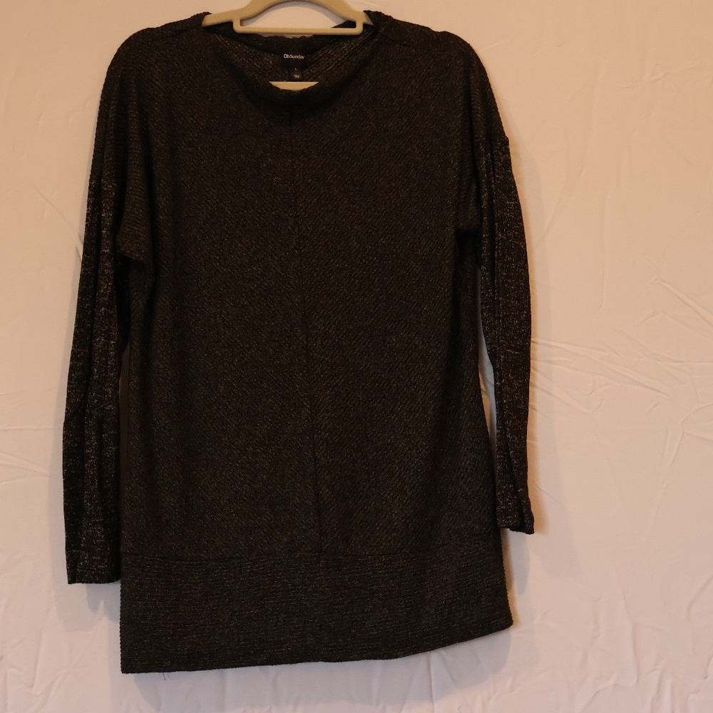 Ladies Large Black/Grey Marled/Space Dyed Super Soft Boatneck Sweater